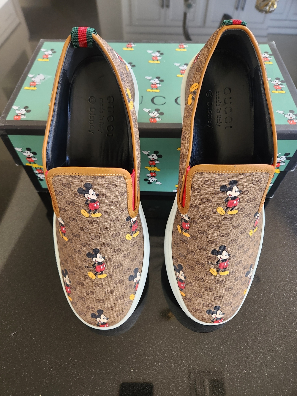 Authentic New Gucci Brown GG Mickey Mouse Slip-On Sneakers size G9/US9.5-10 - Picture 9 of 10